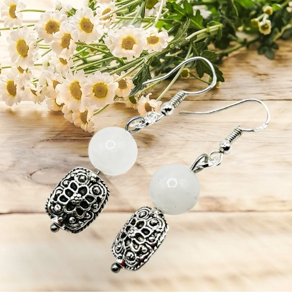NWOT Sterling silver and stainless steel genuine moonstone earrings - Picture 11 of 11